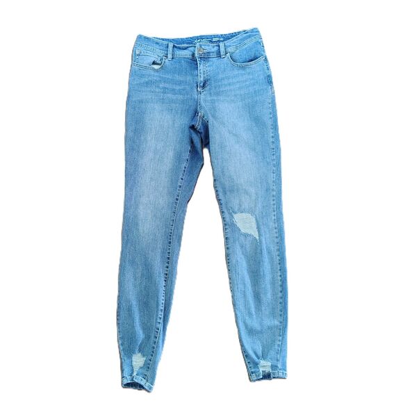 INC Distressed Curvy Mid Rise Sz 8 Long Tall Women's Skinny Stretch Jeans - Picture 1 of 4